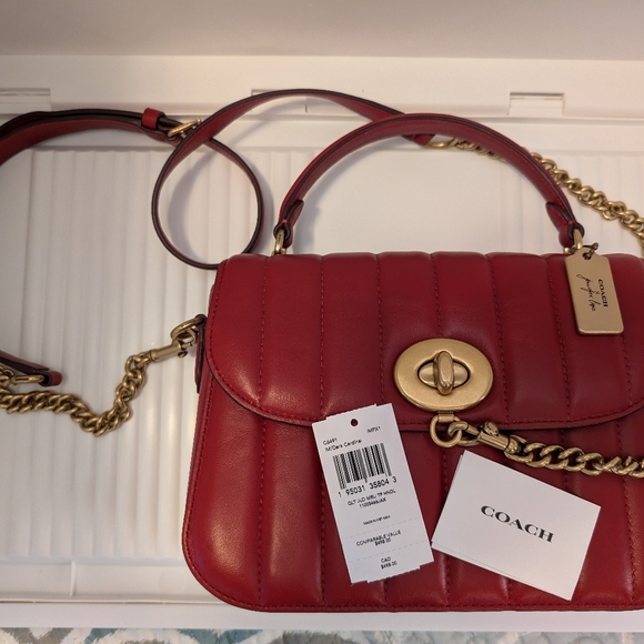 Coach x Jennifer Lopez Marley Top Handle Satchel Linear Quilting Dark Cardinal - Picture 7 of 13